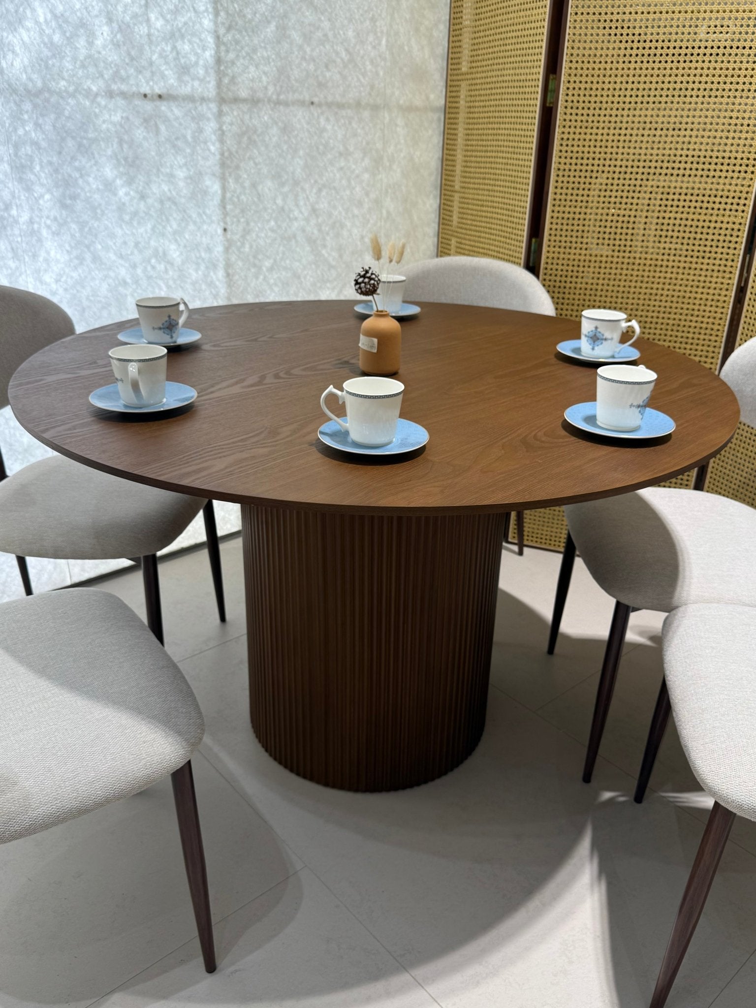 Modern Round Dining Table – 120x75 cm | Elegant MDF Wood Finish - SHAGHAF HOME