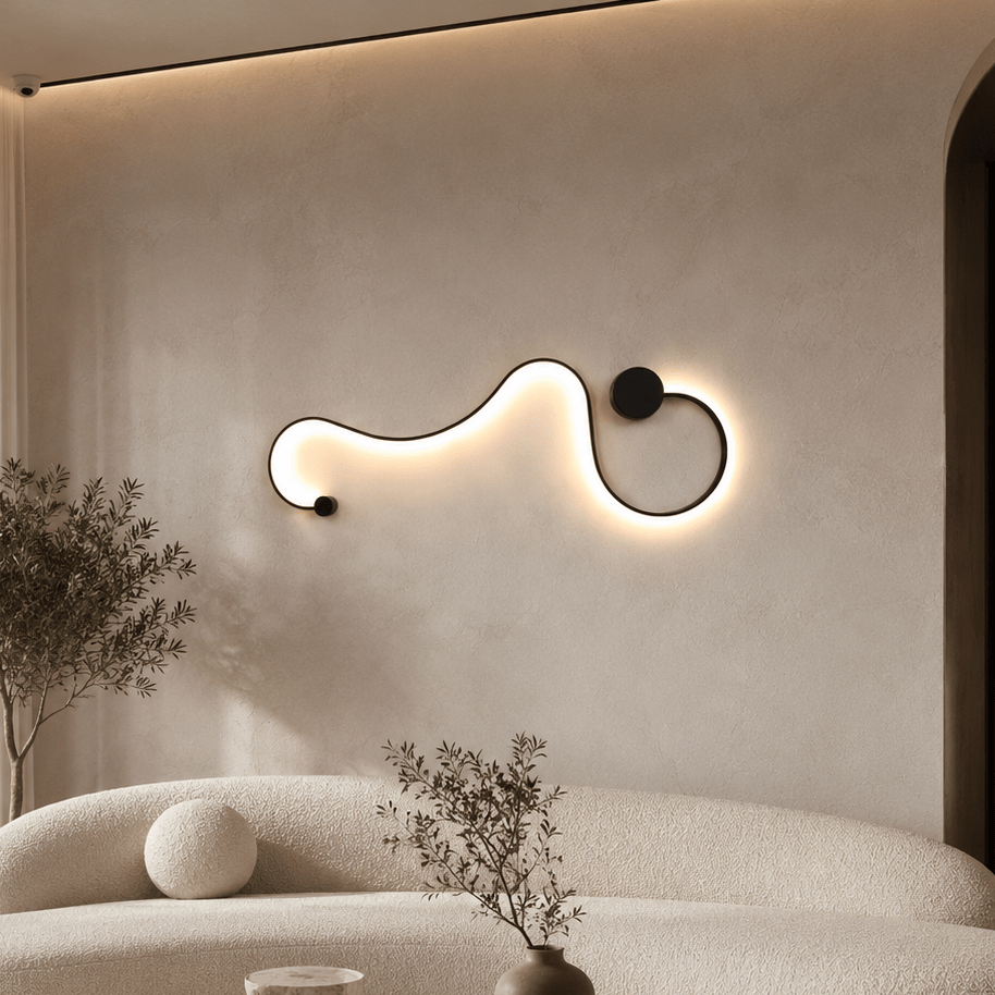 Modern Sculptural LED Wall Lamp – 3 Color Changing Wall Light | Minimalist Black Aluminum Sconce - SHAGHAF HOME