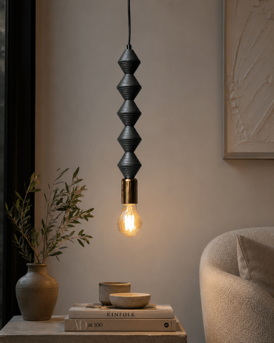 Modern Sculptural Pendant Light – Dark Grey | E27 Single Bulb Hanging Ceiling Lamp - SHAGHAF HOME