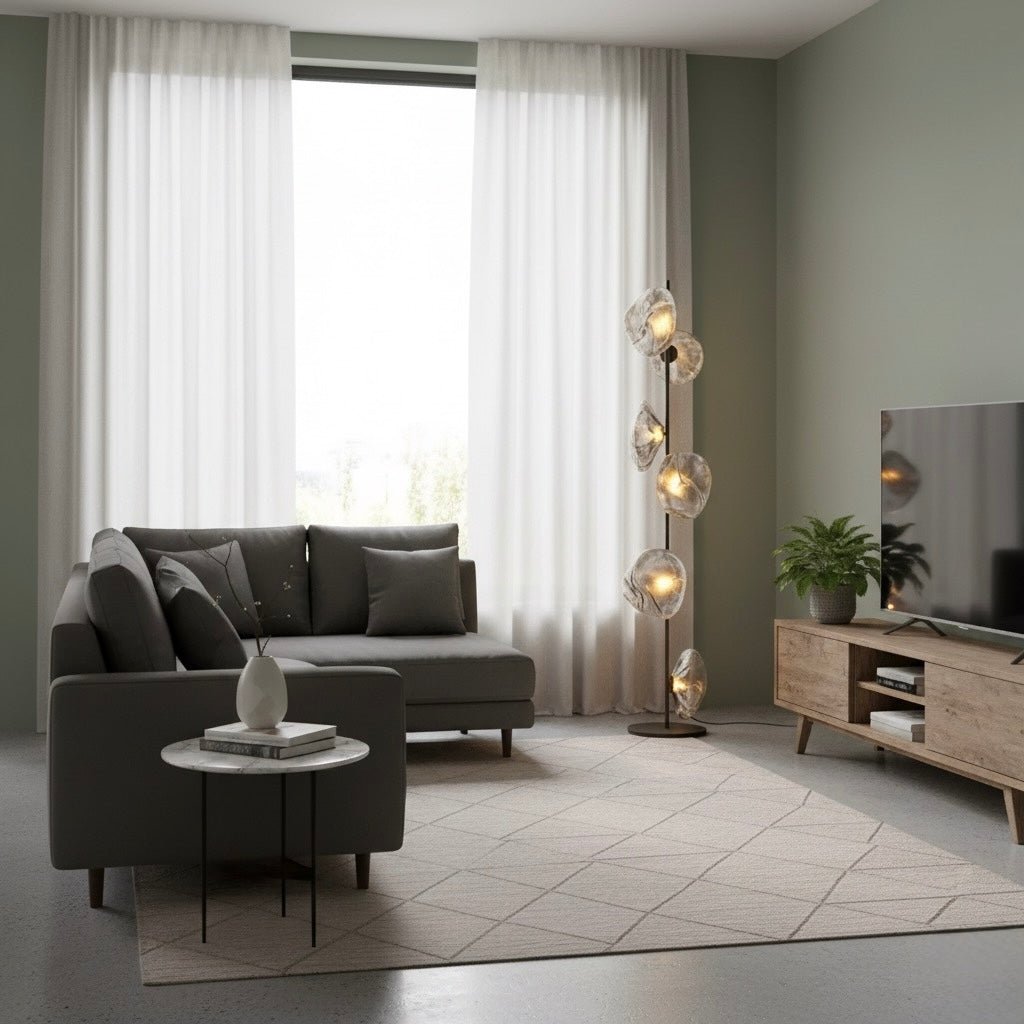 Modern Smoke Grey Glass Floor Lamp – 6 - Light Artistic LED Standing Lamp (H180cm) - SHAGHAF HOME