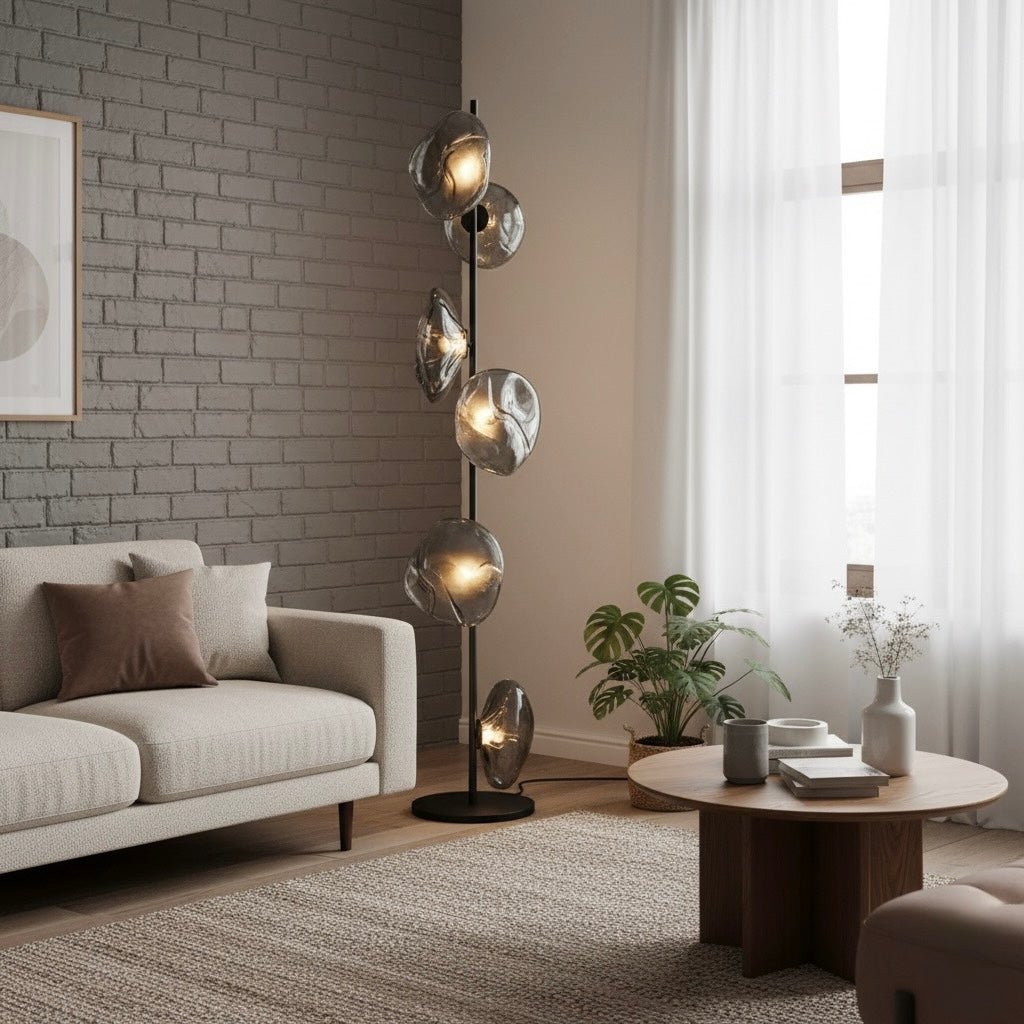 Modern Smoke Grey Glass Floor Lamp – 6 - Light Artistic LED Standing Lamp (H180cm) - SHAGHAF HOME