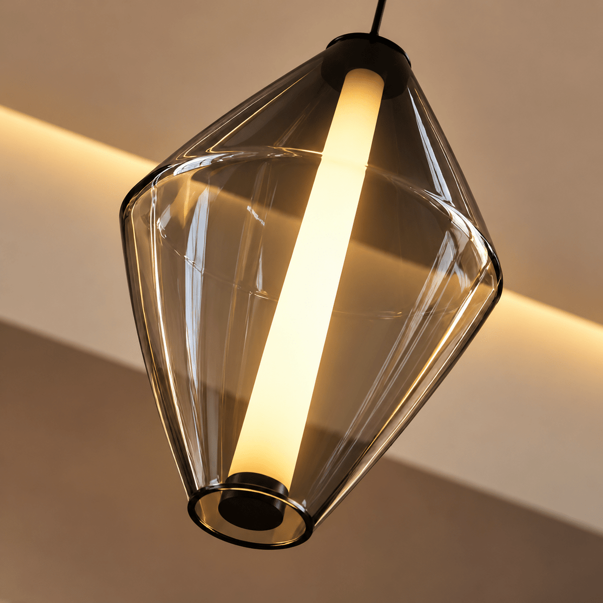 Modern Smoked Glass LED Pendant Light – Geometric Hanging Lamp - SHAGHAF HOME