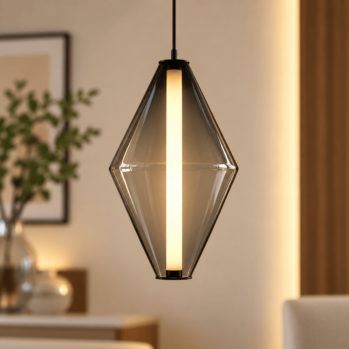 Modern Smoked Glass LED Pendant Light – Geometric Hanging Lamp - SHAGHAF HOME