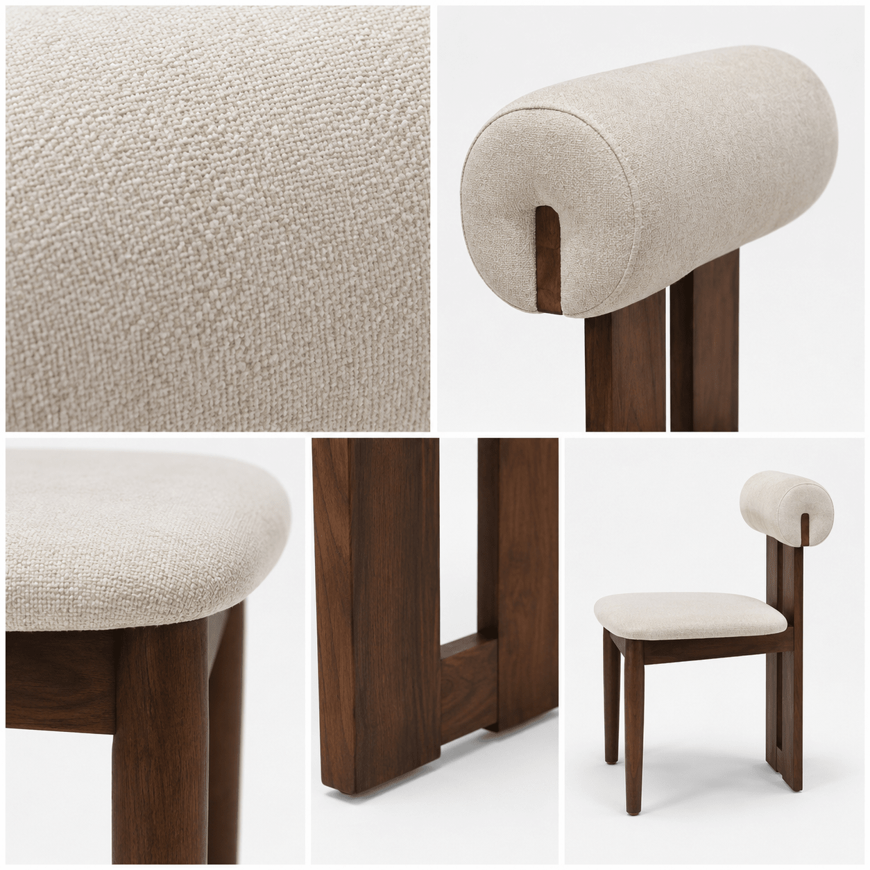 Modern Solid Wood Dining Chair with Linen Upholstered Seat & Sculptural Backrest – Beige - SHAGHAF HOME