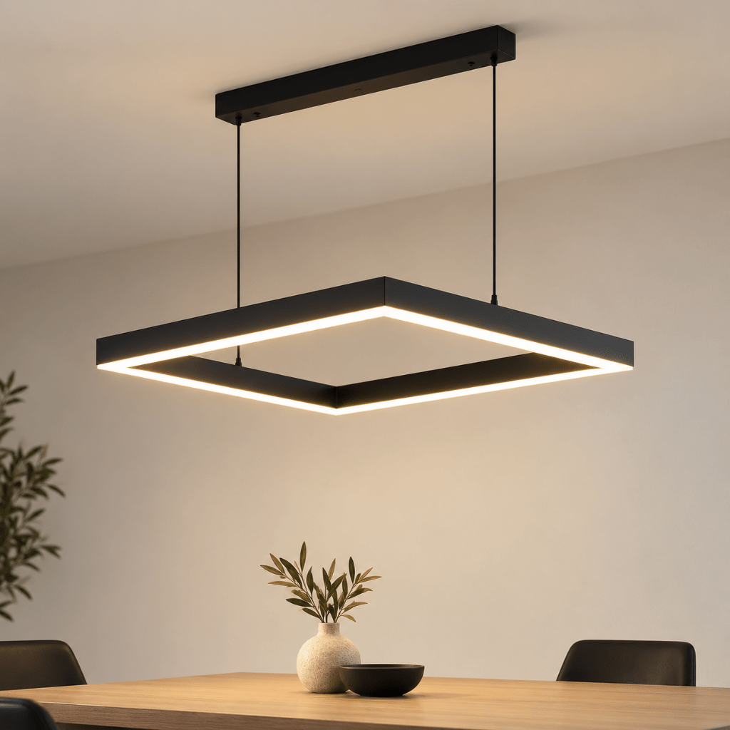 Modern Square LED Pendant Light 80cm – 3 Color Lighting & Adjustable Height - SHAGHAF HOME