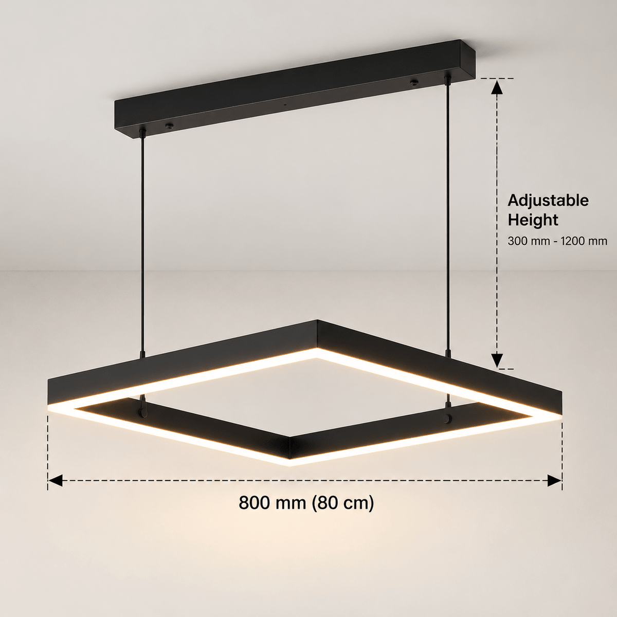 Modern Square LED Pendant Light 80cm – 3 Color Lighting & Adjustable Height - SHAGHAF HOME