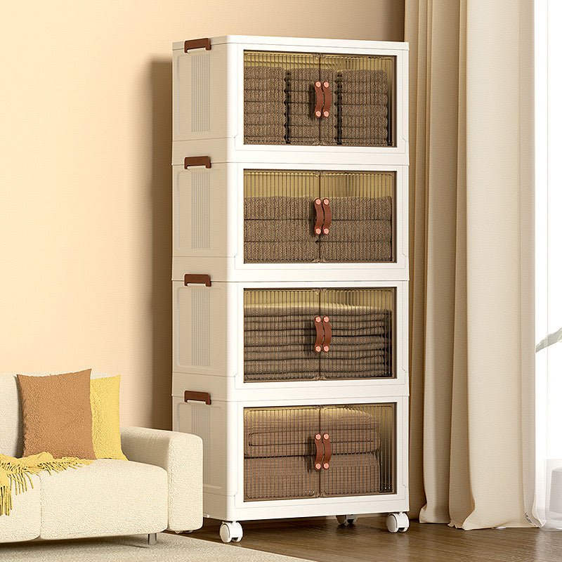 Modern Stackable Plastic Storage Cabinet with Clear Doors & Wheels - SHAGHAF HOME