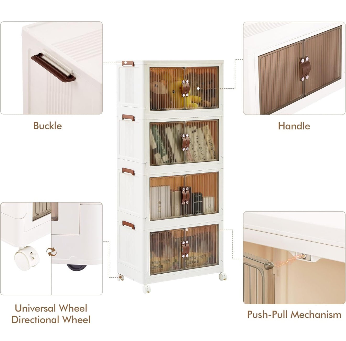 Modern Stackable Plastic Storage Cabinet with Clear Doors & Wheels - SHAGHAF HOME