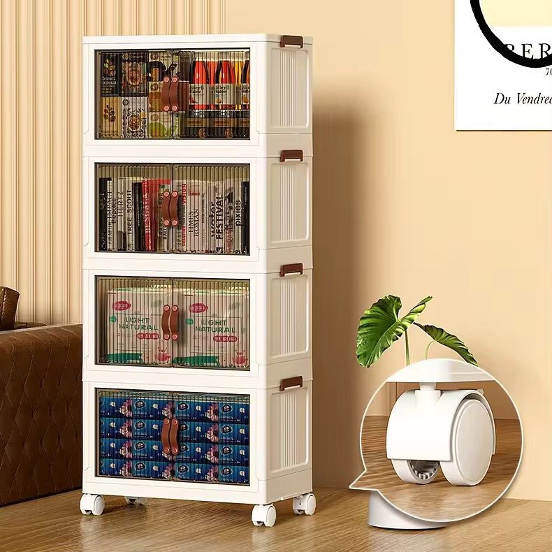 Modern Stackable Plastic Storage Cabinet with Clear Doors & Wheels - SHAGHAF HOME