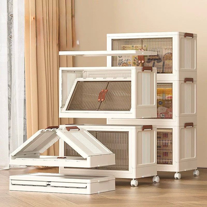 Modern Stackable Plastic Storage Cabinet with Clear Doors & Wheels - SHAGHAF HOME