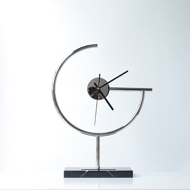 Modern Table Clock with Marble Base – Sleek Metallic Design - SHAGHAF HOME