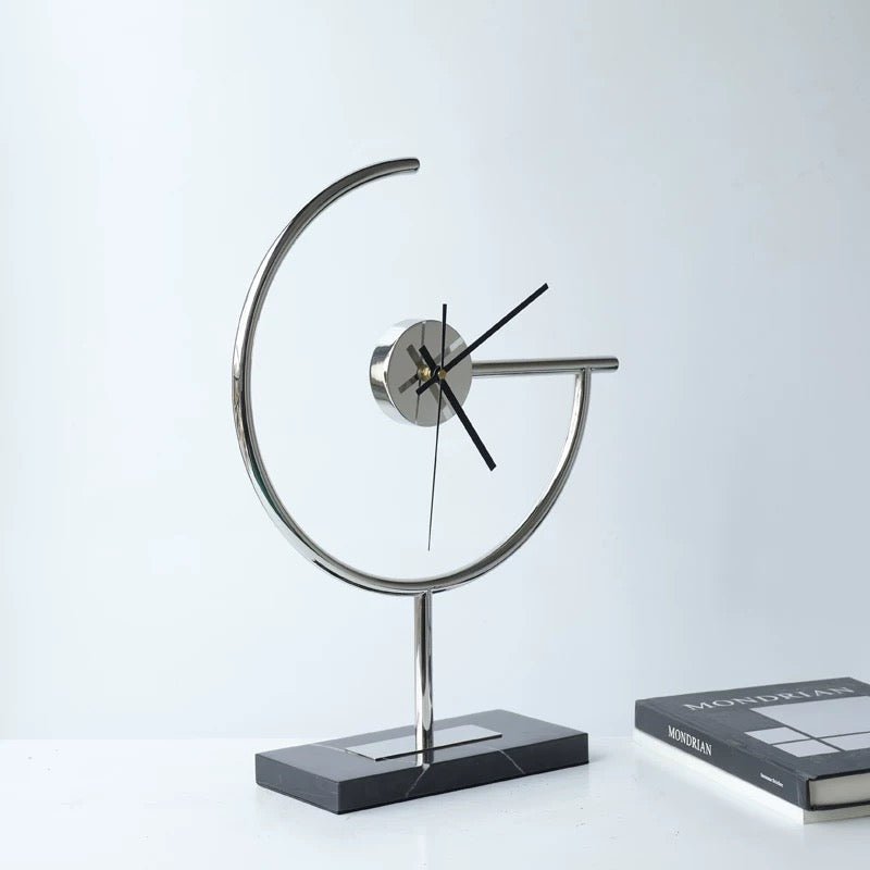 Modern Table Clock with Marble Base – Sleek Metallic Design - SHAGHAF HOME