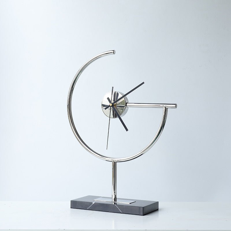 Modern Table Clock with Marble Base – Sleek Metallic Design - SHAGHAF HOME