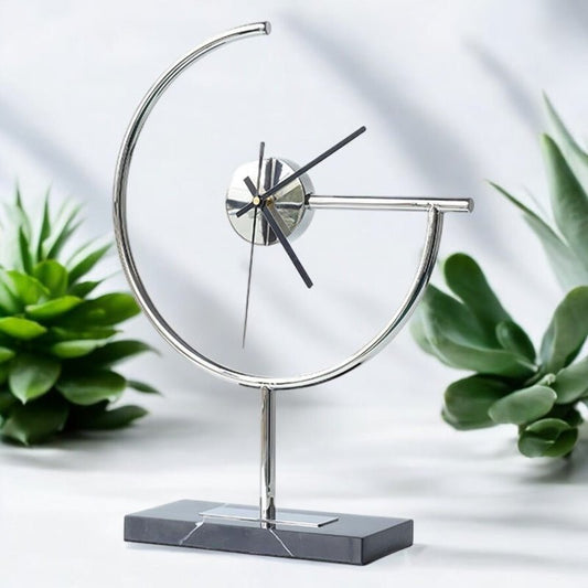 Modern Table Clock with Marble Base – Sleek Metallic Design - SHAGHAF HOME