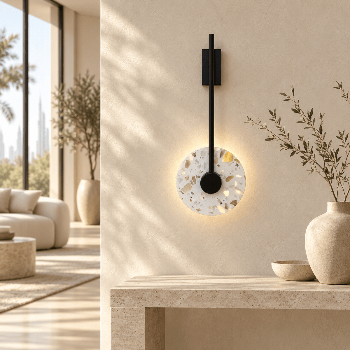 Modern Terrazzo Disc Wall Light with Black Frame - SHAGHAF HOME