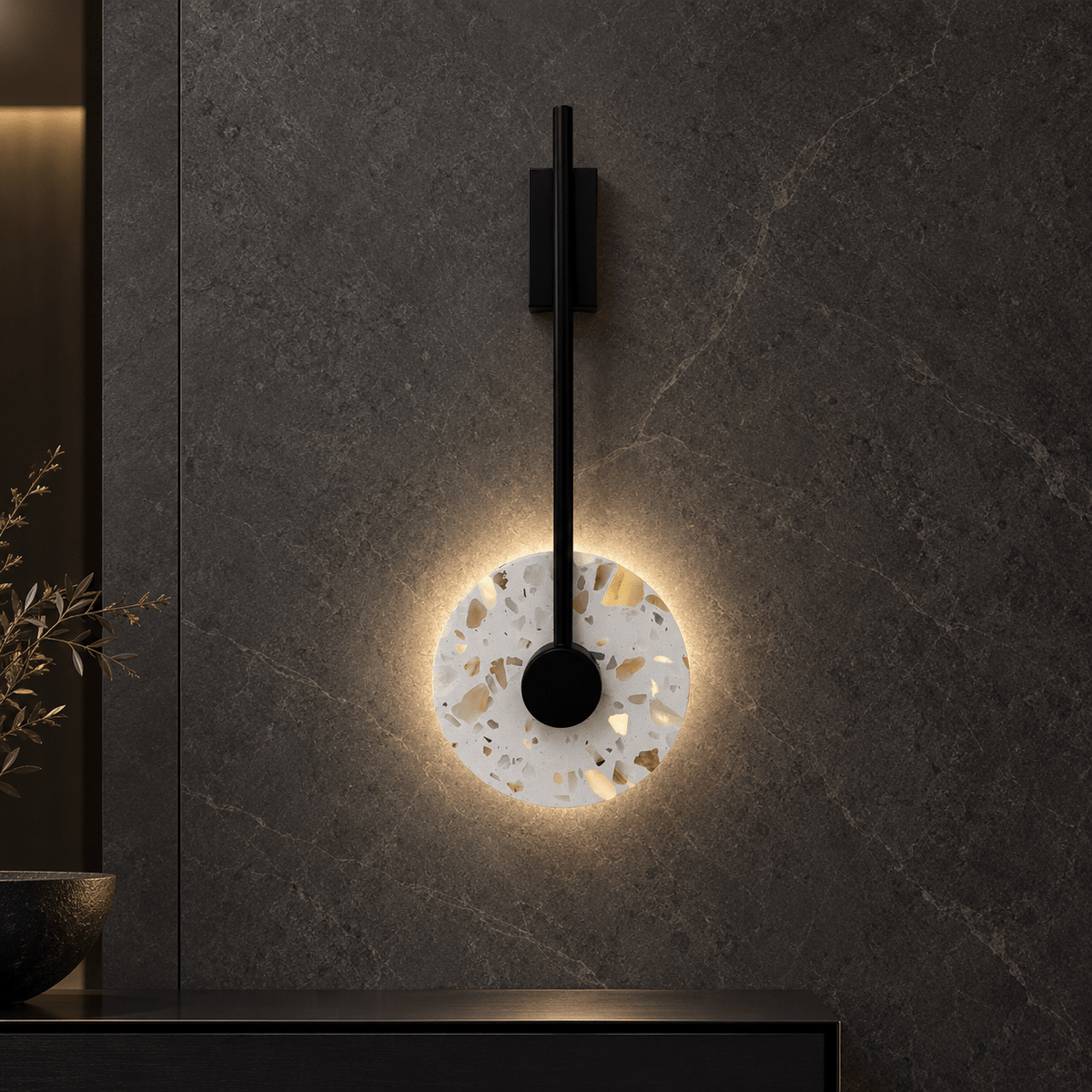 Modern Terrazzo Disc Wall Light with Black Frame - SHAGHAF HOME