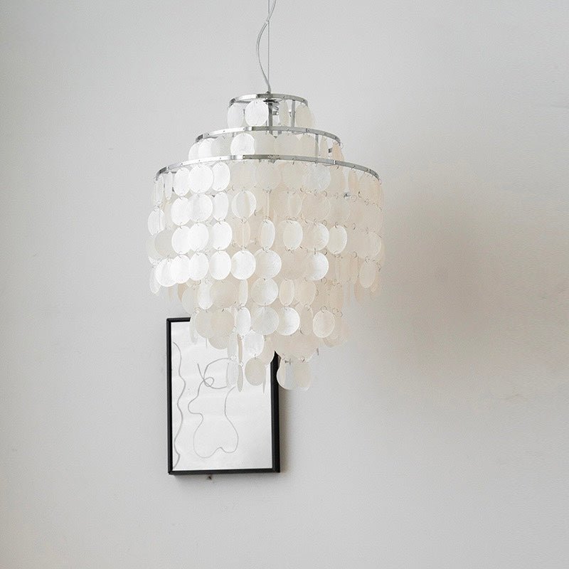 Modern Tiered Glass Chandelier – Capiz Look - SHAGHAF HOME