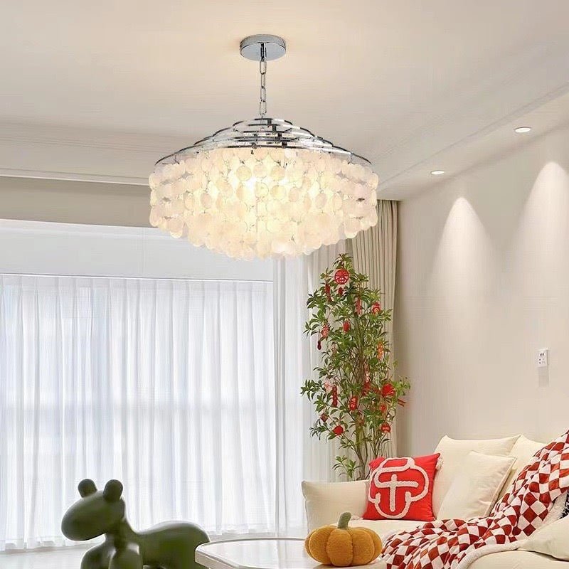 Modern Tiered Glass Chandelier – Capiz Look - SHAGHAF HOME
