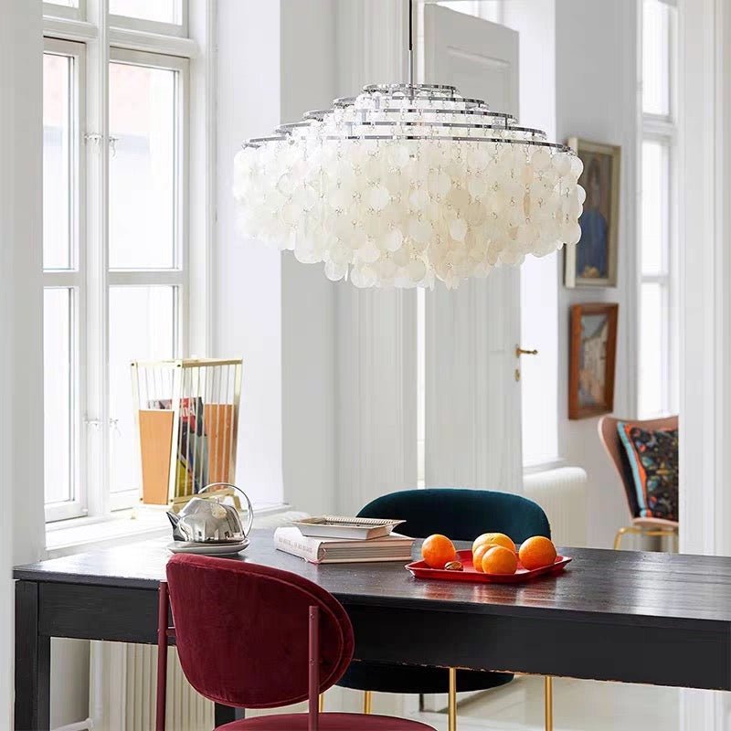 Modern Tiered Glass Chandelier – Capiz Look - SHAGHAF HOME