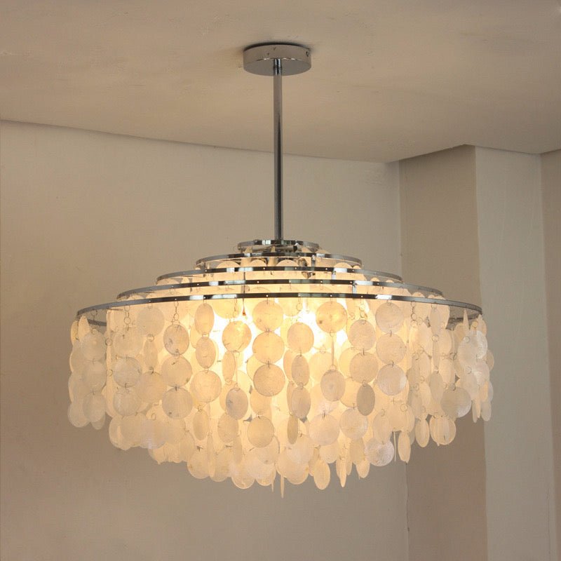Modern Tiered Glass Chandelier – Capiz Look - SHAGHAF HOME