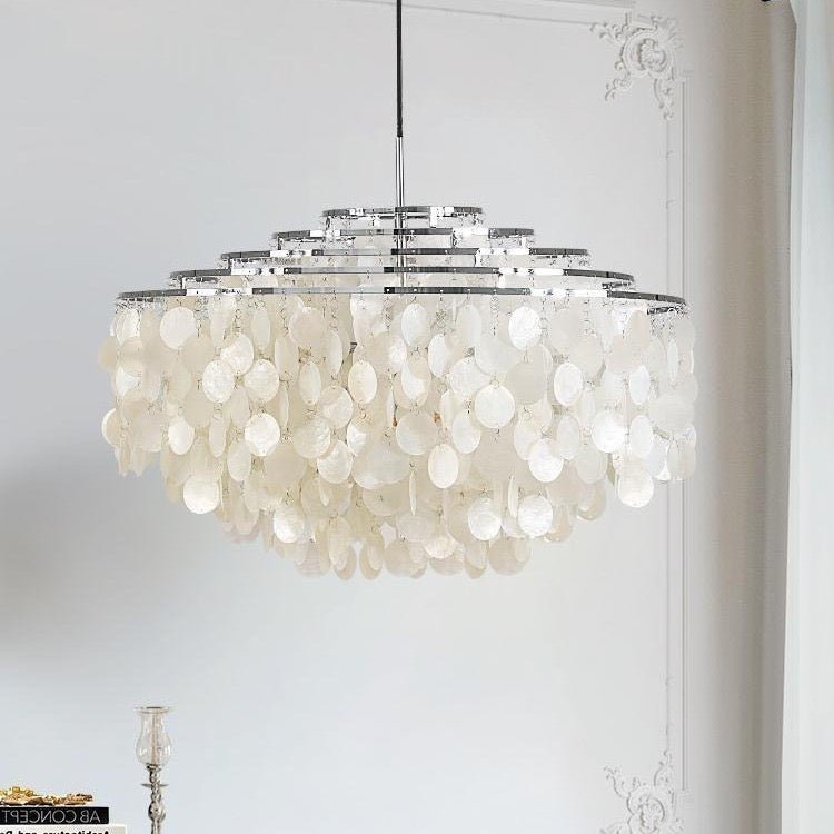 Modern Tiered Glass Chandelier – Capiz Look - SHAGHAF HOME