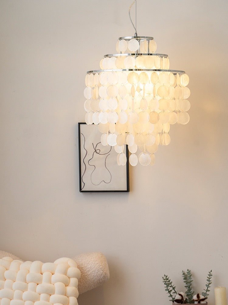 Modern Tiered Glass Chandelier – Capiz Look - SHAGHAF HOME
