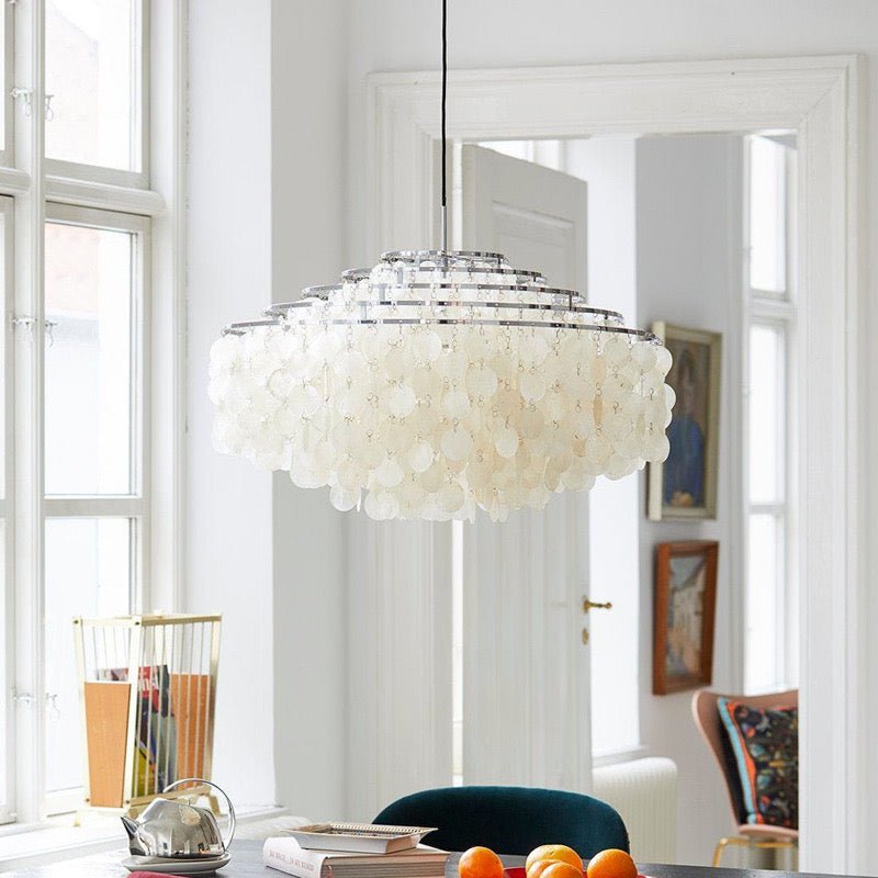 Modern Tiered Glass Chandelier – Capiz Look - SHAGHAF HOME