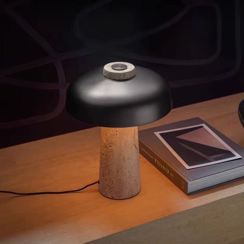 Modern Travertine Marble & Metal Table Lamp - SHAGHAF HOME