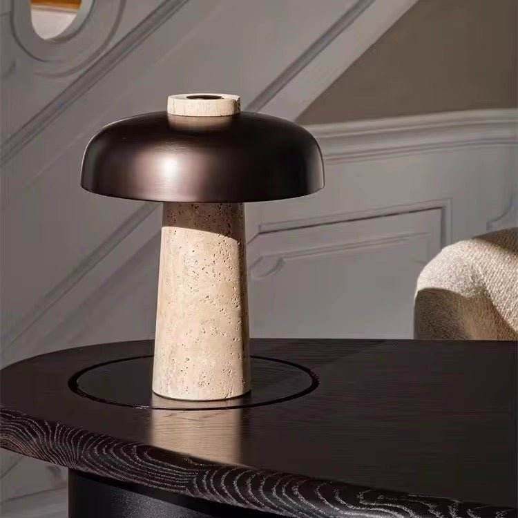 Modern Travertine Marble & Metal Table Lamp - SHAGHAF HOME