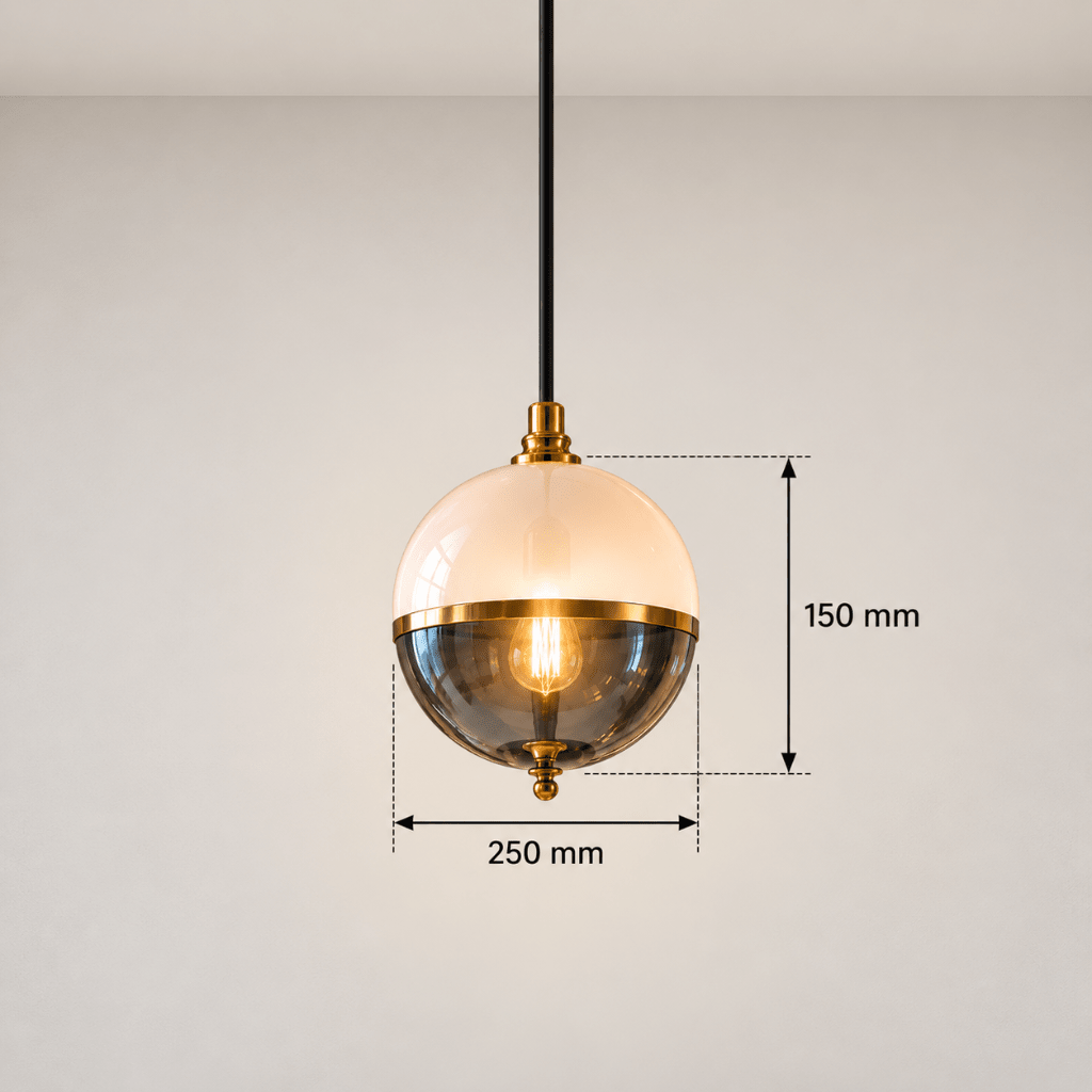 Modern Two-Tone Glass Globe Pendant Light – White & Smoked Glass with Gold Finish - SHAGHAF HOME