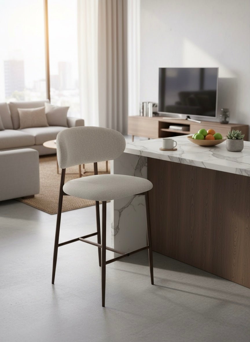Modern Upholstered Barstool with Brown Metal Base - SHAGHAF HOME