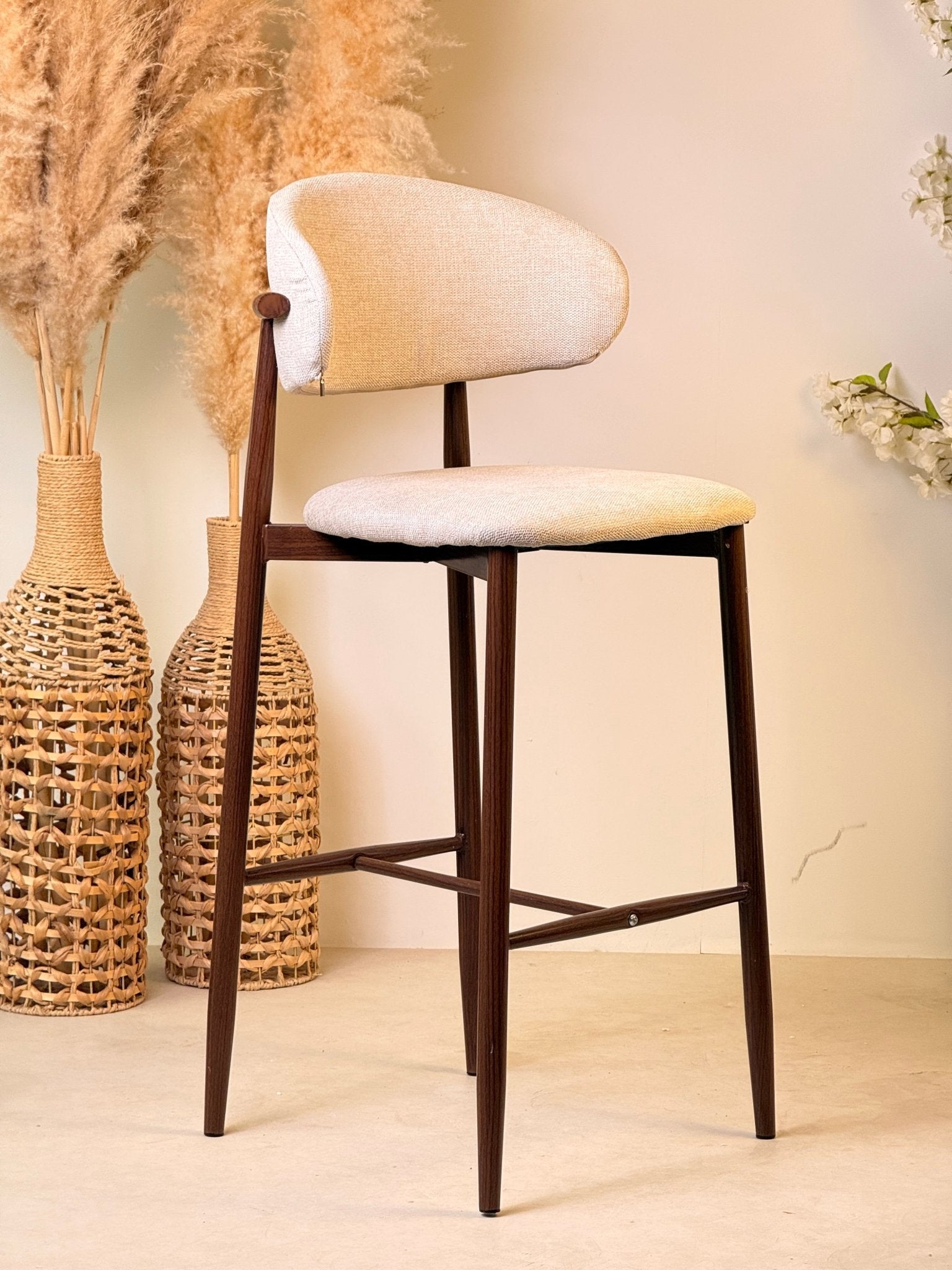 Modern Upholstered High Bar Stool – Brown Metal Base - SHAGHAF HOME