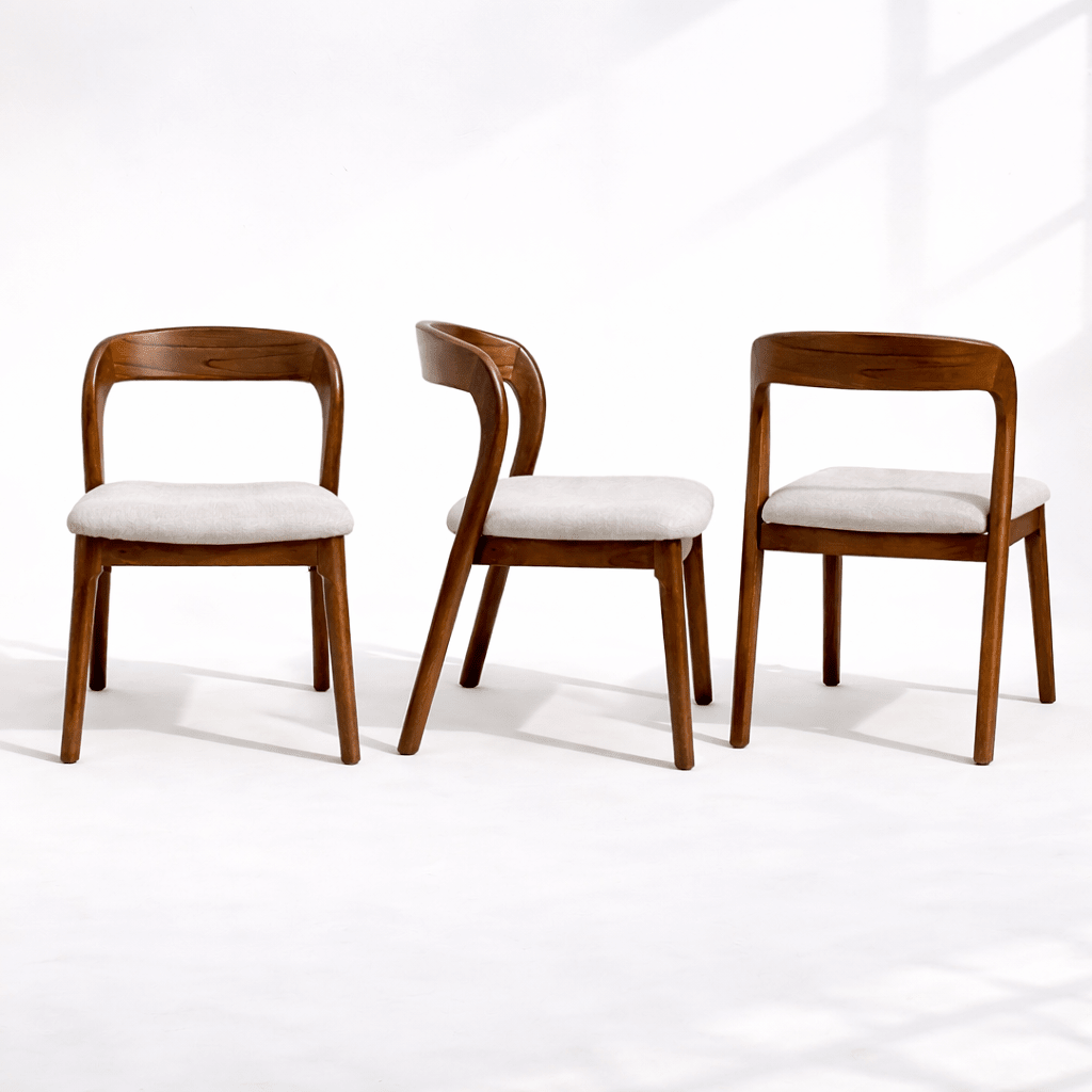 Modern wabi Sabi Solid Wood Dining Chair – Beige Upholstered Seat - SHAGHAF HOME