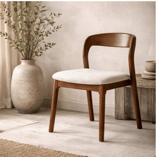 Modern wabi Sabi Solid Wood Dining Chair – Beige Upholstered Seat - SHAGHAF HOME