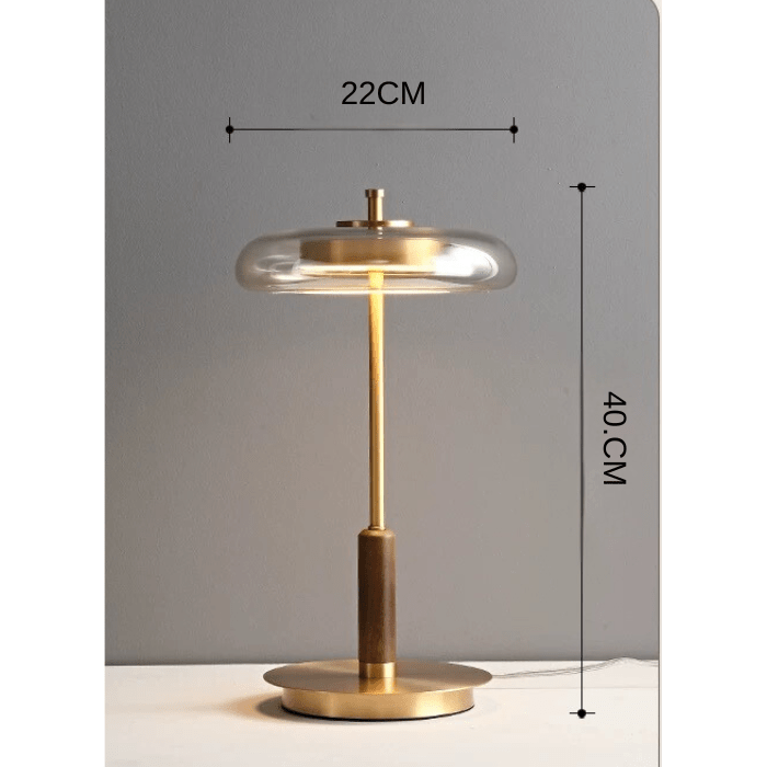 Modern Walnut Wood & Glass LED Table Lamp – Elegant Copper Finish - SHAGHAF HOME