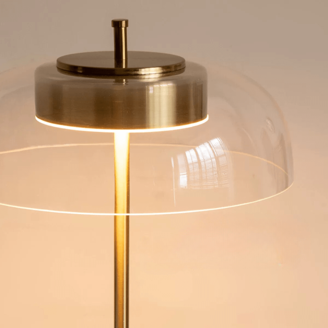 Modern Walnut Wood & Glass LED Table Lamp – Elegant Copper Finish - SHAGHAF HOME
