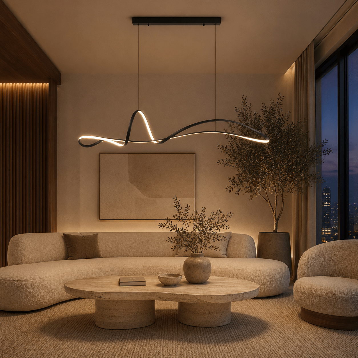 Modern Wave LED Pendant Light – Minimalist Black Linear Hanging Ceiling Lamp for Dining Room, Kitchen Island & Living Room - SHAGHAF HOME