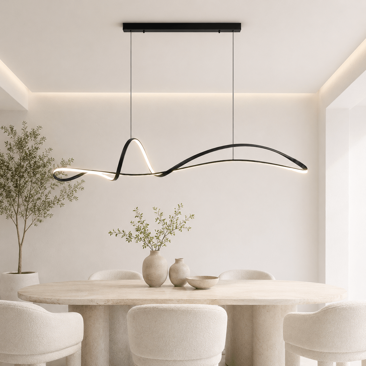 Modern Wave LED Pendant Light – Minimalist Black Linear Hanging Ceiling Lamp for Dining Room, Kitchen Island & Living Room - SHAGHAF HOME