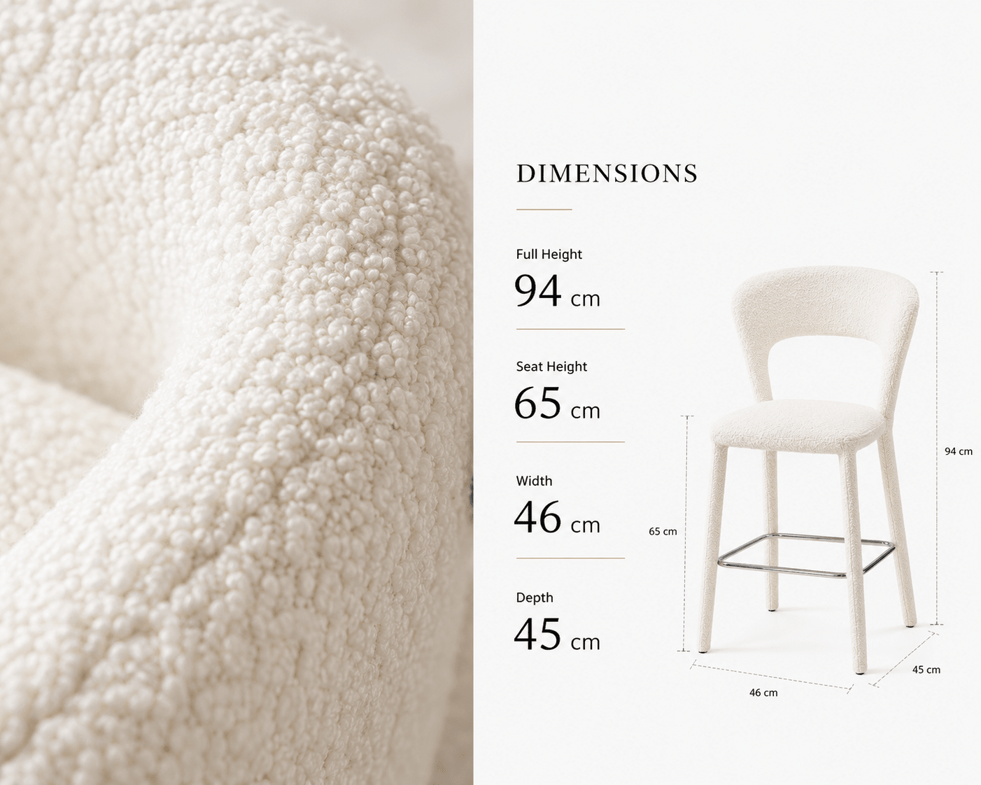 Modern White Bouclé Bar Chair with Chrome Footrest - SHAGHAF HOME