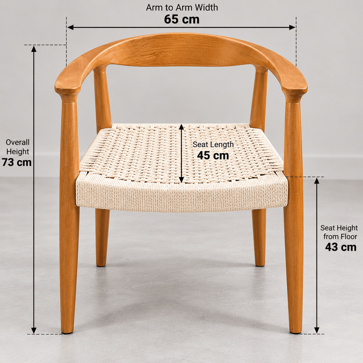 Modern Wooden Arm Dining Chair with Cream Woven Rope Seat - SHAGHAF HOME