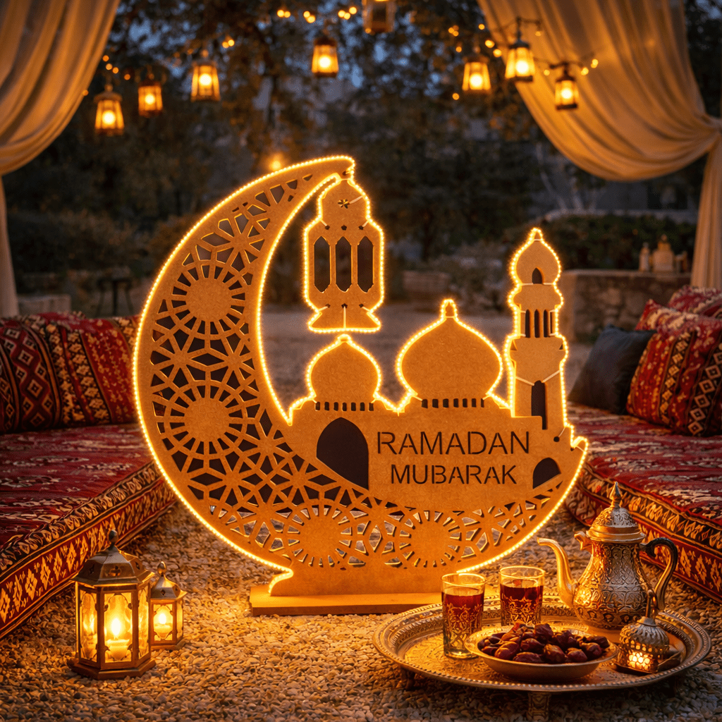 Mubarak Crescent lantern LED Lamp – MDF Decorative Lamp (80 × 80 cm) - SHAGHAF HOME