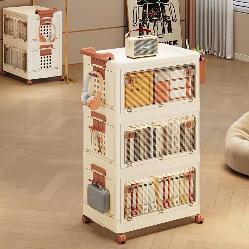 Multi - Functional Stackable Storage Cabinet – Modern PP Plastic Organizer with Wheels - SHAGHAF HOME