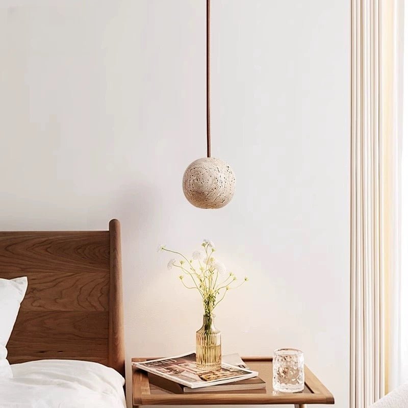 Natural Travertine Stone Pendant Lamp – Handcrafted Minimalist Hanging Light - SHAGHAF HOME