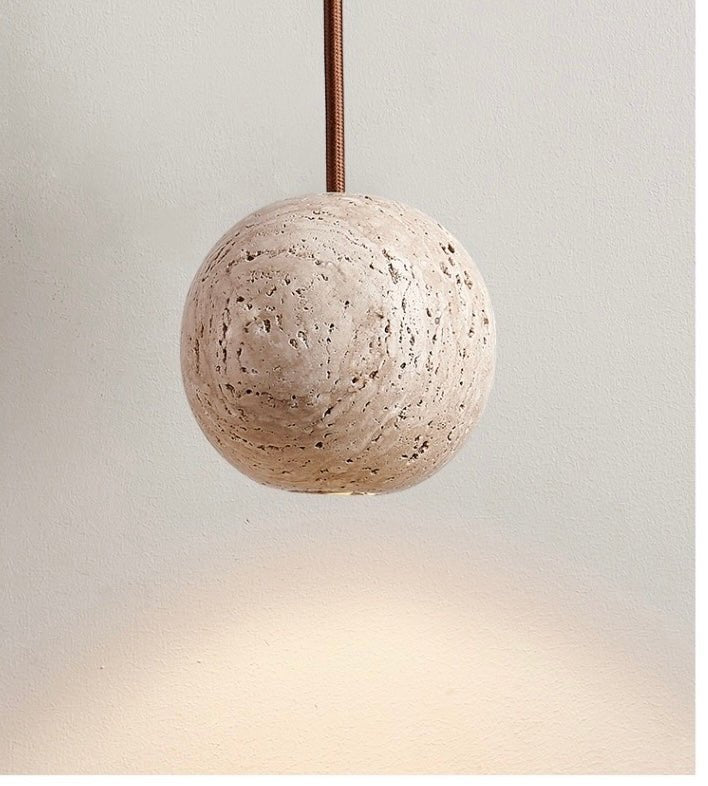 Natural Travertine Stone Pendant Lamp – Handcrafted Minimalist Hanging Light - SHAGHAF HOME