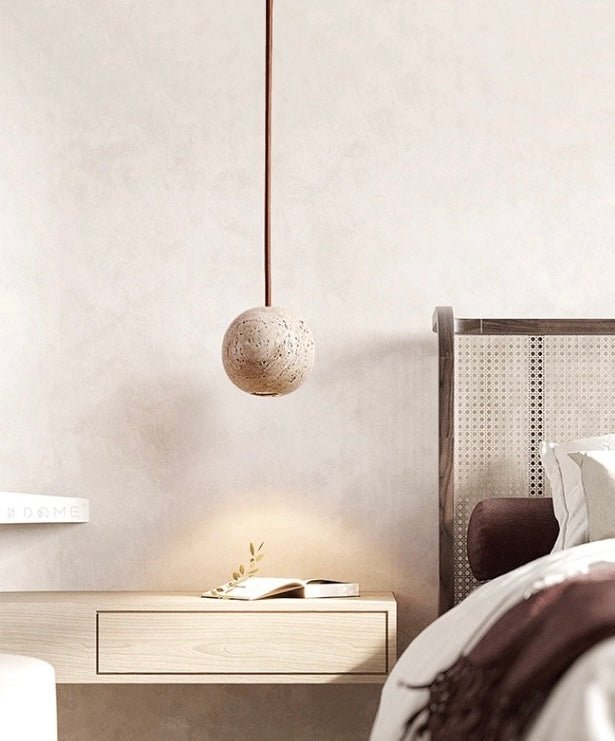 Natural Travertine Stone Pendant Lamp – Handcrafted Minimalist Hanging Light - SHAGHAF HOME