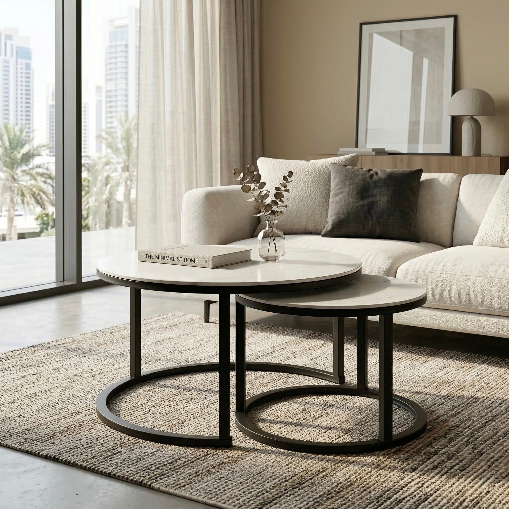 Nero Nesting Cozy Coffee Table Set — White Ceramic Marble Top with Black Metal Frame (2 - Piece) - SHAGHAF HOME