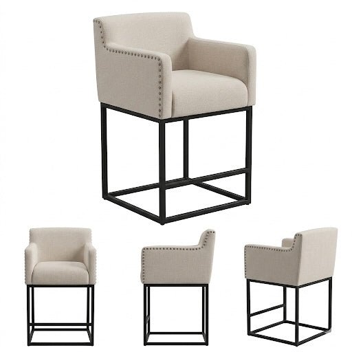 Noir Edge Upholstered Bar Chair – Cream Fabric & Black Metal Base - SHAGHAF HOME