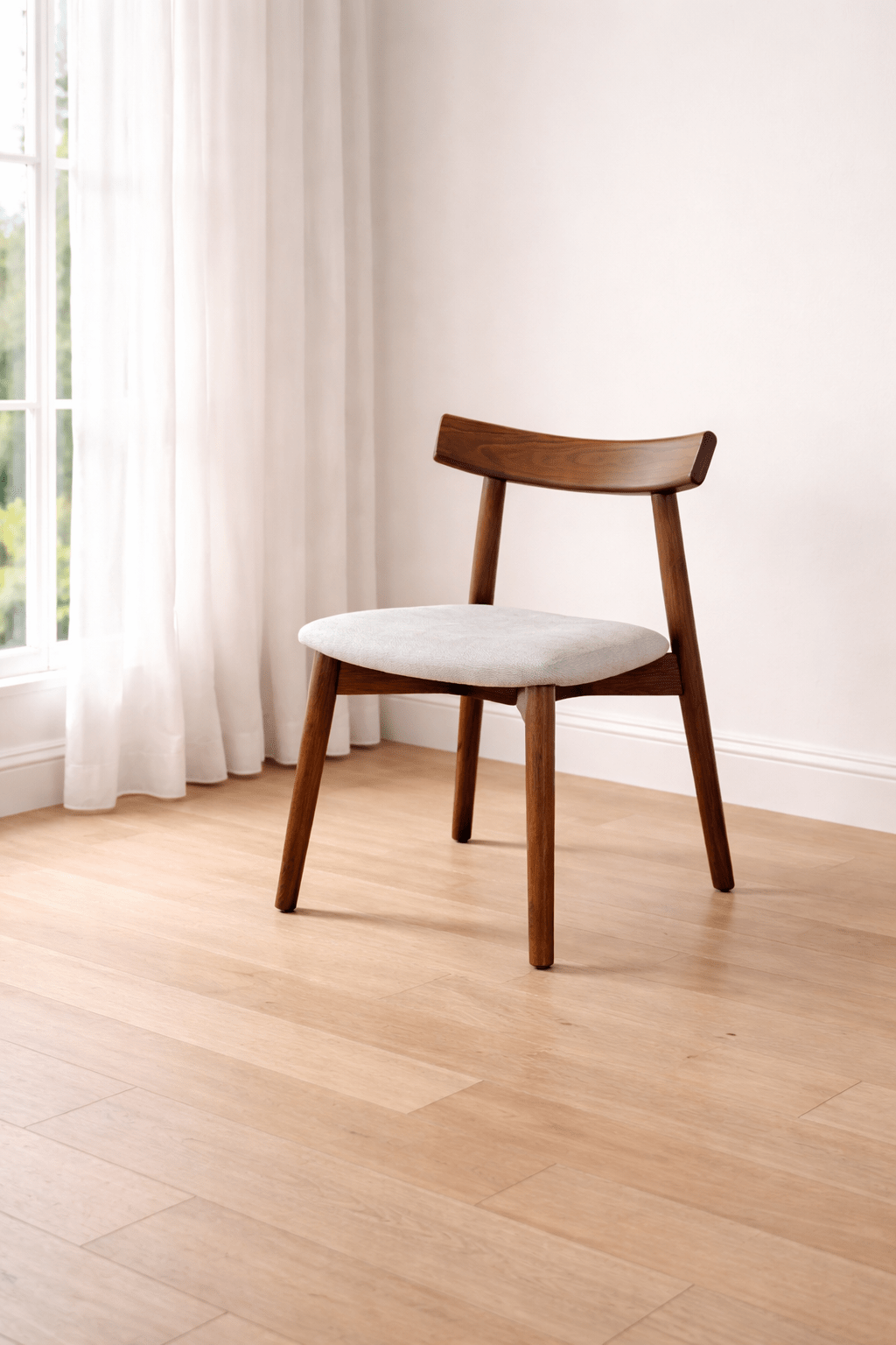 Nordic Solid Wood Dining Chair – Beige Fabric Seat - SHAGHAF HOME