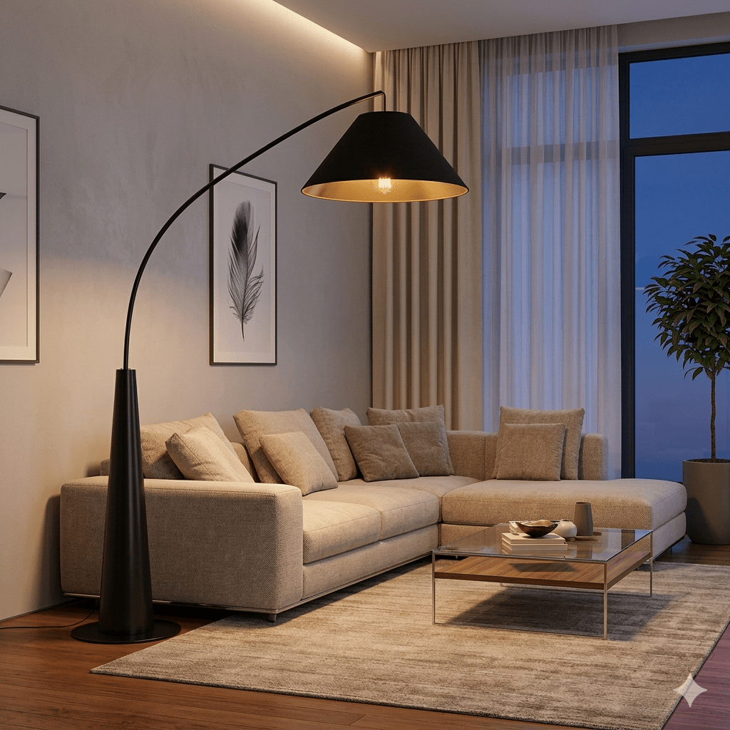 Obsidian Arc Luxury Floor Lamp — Sculptural Black Metal Statement Light - SHAGHAF HOME