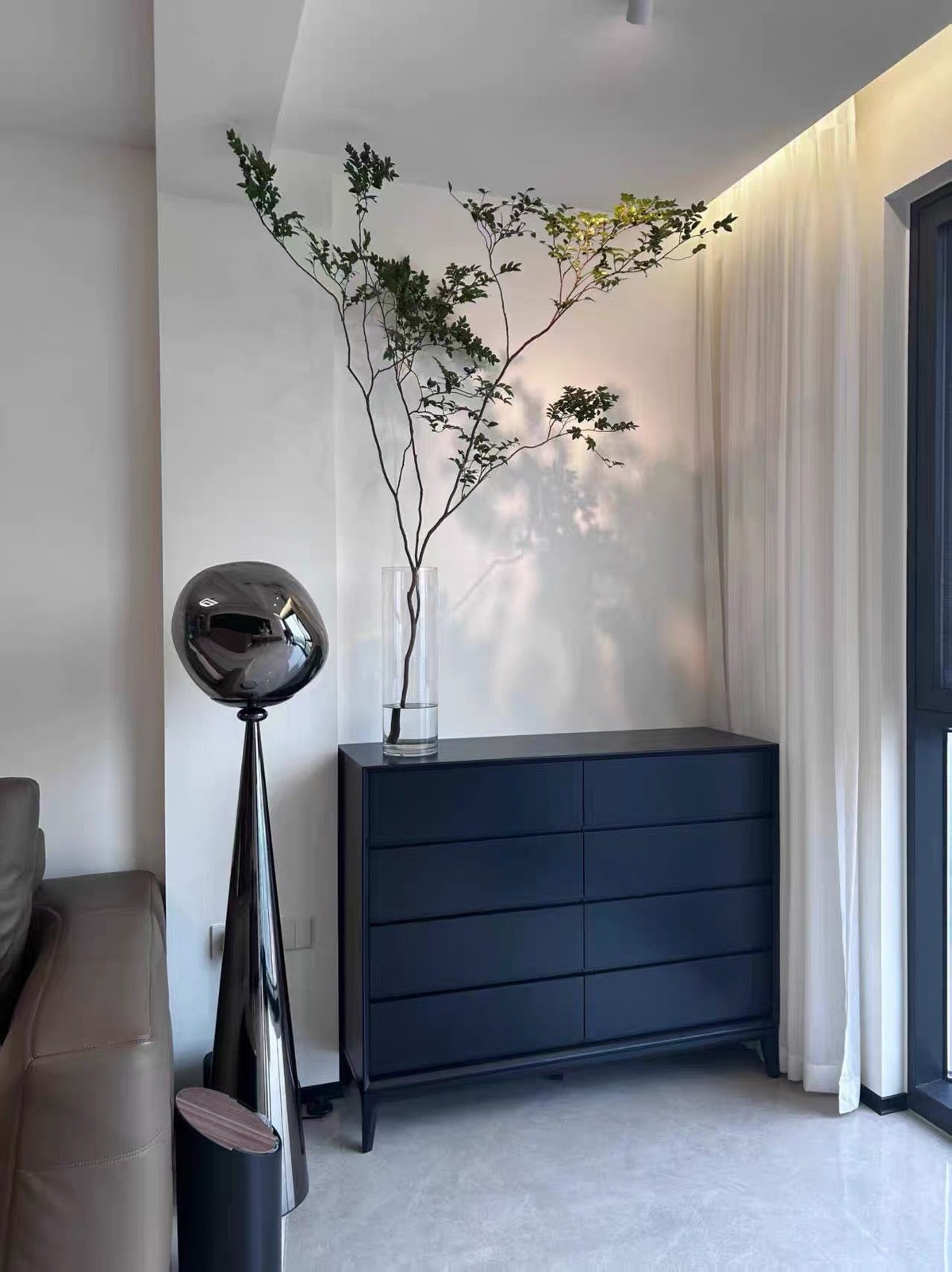 Obsidian Glow Sculptural Floor Lamp – Smoked Glass Sphere with Modern Cone Base - SHAGHAF HOME